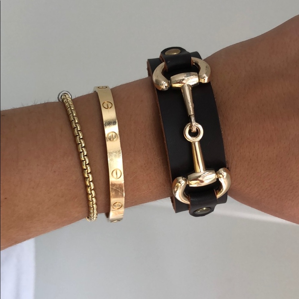 Leather and gold hard wear bracelet